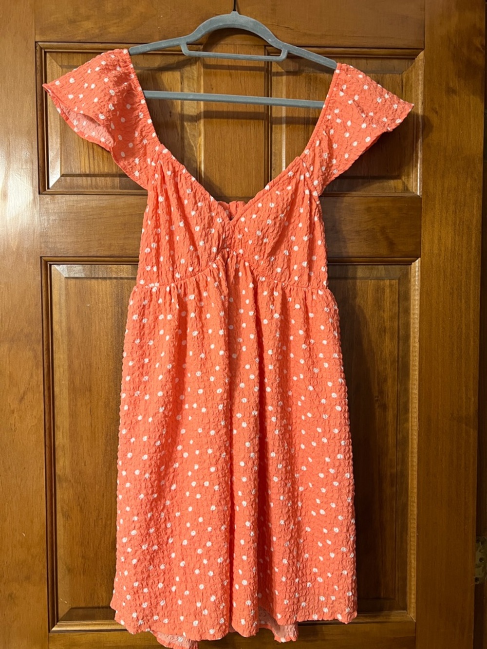 American Eagle Coral Textured Polka Dot Sundress